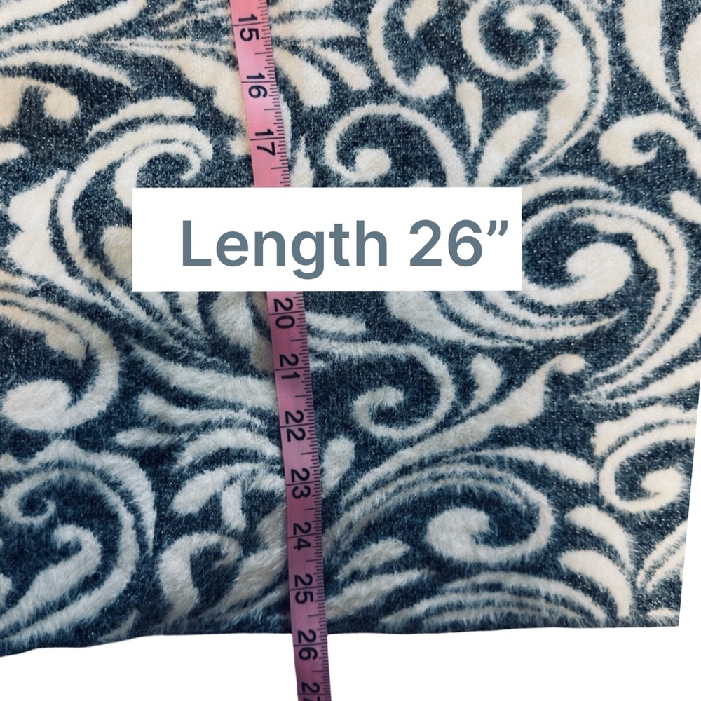 Chico’s Plush Fuzzy ¼-Zip Sweater Sweatshirt Gray White Abstract Size 3 (XL/16) - Picture 7 of 13
